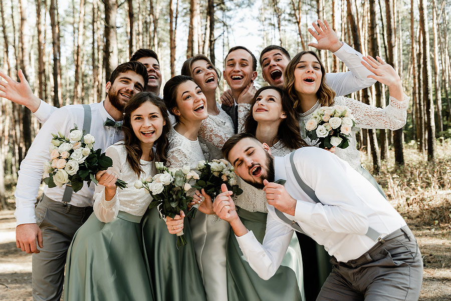 group of friends celebrating a wedding